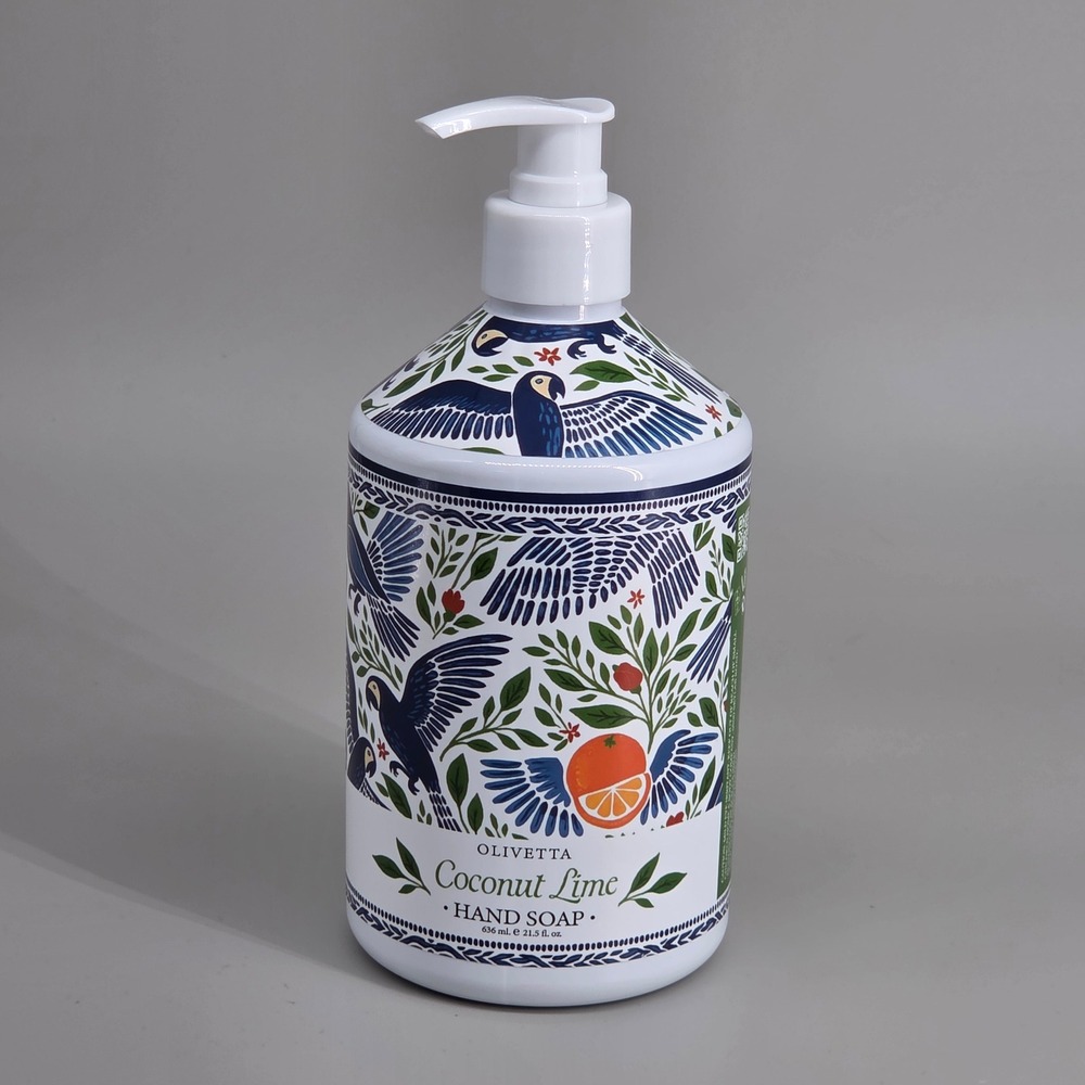 Olivetta Hand Soap  21.5oz Coconut Lime Tropical Parrot Print Botanical New